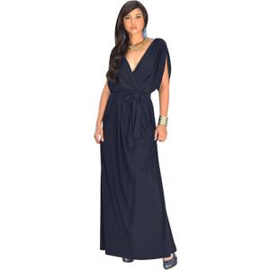 KOH KOH Womens Long Semi-Formal Short Sleeve V-Neck Floor Length Maxi Dress Gown (Large, Dark Navy Blue)