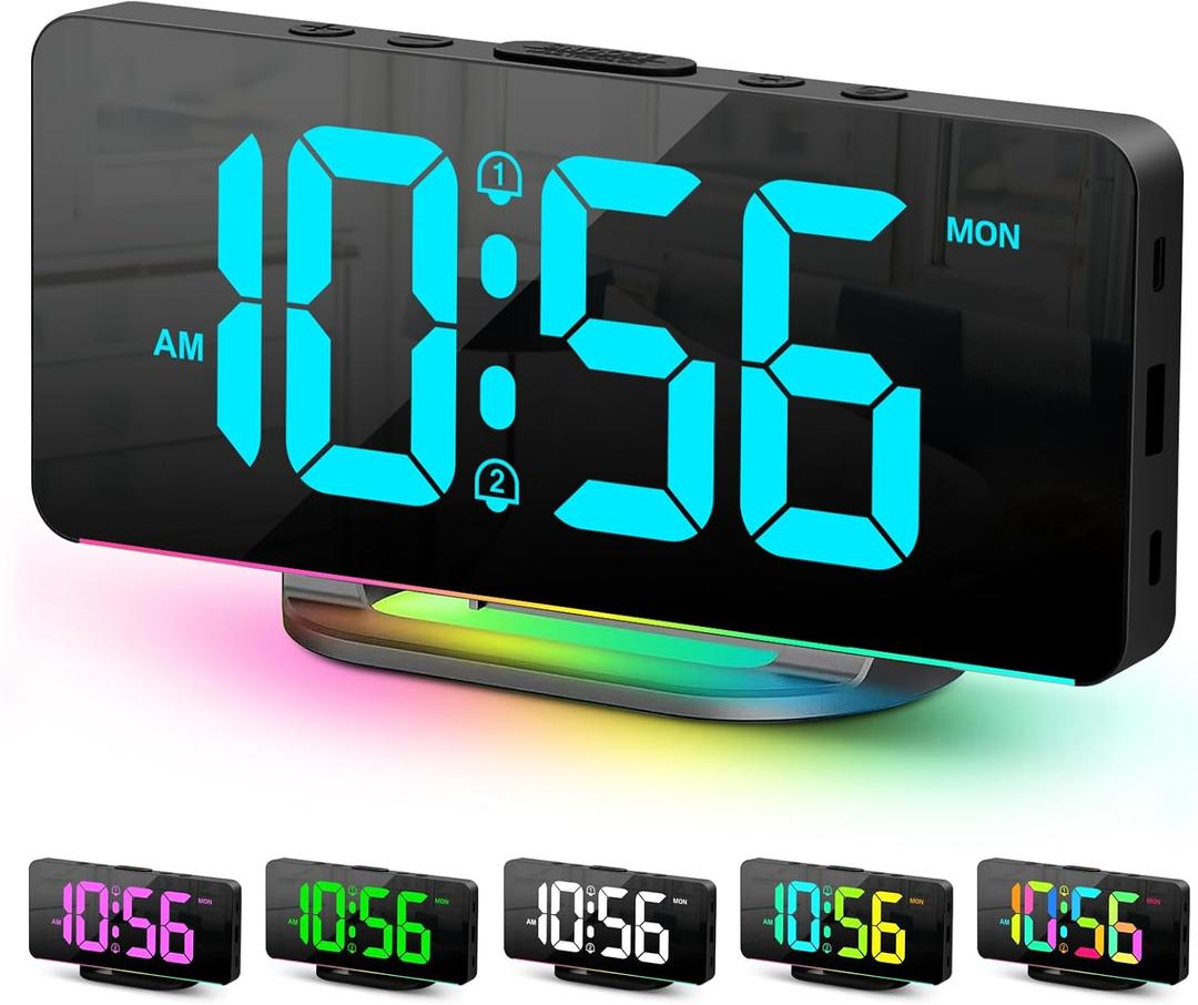 Digital Alarm Clock, Large LED Digital Clock for Bedrooms with 10 Color Changing Night Light, Adjustable Brightness, USB Charging Port, Bedside and Desk Clock for Living Room Office Decor (Black) Digital Alarm Clock, Large LED Digital Clock for Bedrooms with 10 Color Changing Night Light, Adjustable Brightness, USB Charging Port, Bedside and Desk Clock for Living Room Office Decor (Black)