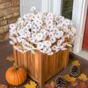 2 x Fake Mums Artificial Fall Flowers Fake Plants for Outdoors Autumn Decor, 12 Bundles White Silk Morning Glory with Eucalyptus Look Real UV Resistant Faux Flowers for Outside Planters Front Door Yard