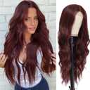 NAYOO Long Burgundy Wig for Women, 26 Inch Wine Red Wigs for Women, Burgundy Wavy Wigs Easy to Put, Red Halloween Wigs