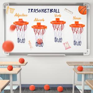 4 Sets Basketball Trash Can Set 4 Pcs Suction Cup Trash Can Basketball Hoop with 12 Pcs Inflatable Ball Classroom Trashketball Review Games Mini Basket Ball Hoop for Party Birthday Gift