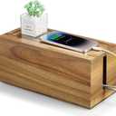 Acacia Wood Cable Management Box - Cable Organizer Box - 2 Open Slots Cords Hider Box - Under Desk Cord Organizer for Power Strip Extension Cord Surge Protector Charger Wire (Medium)
