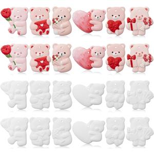 Soulchen 24 Pcs Paint Your Own Ceramic Bear Paint Craft Set Unpainted Ceramic Bears, Valentines Birthday Gift