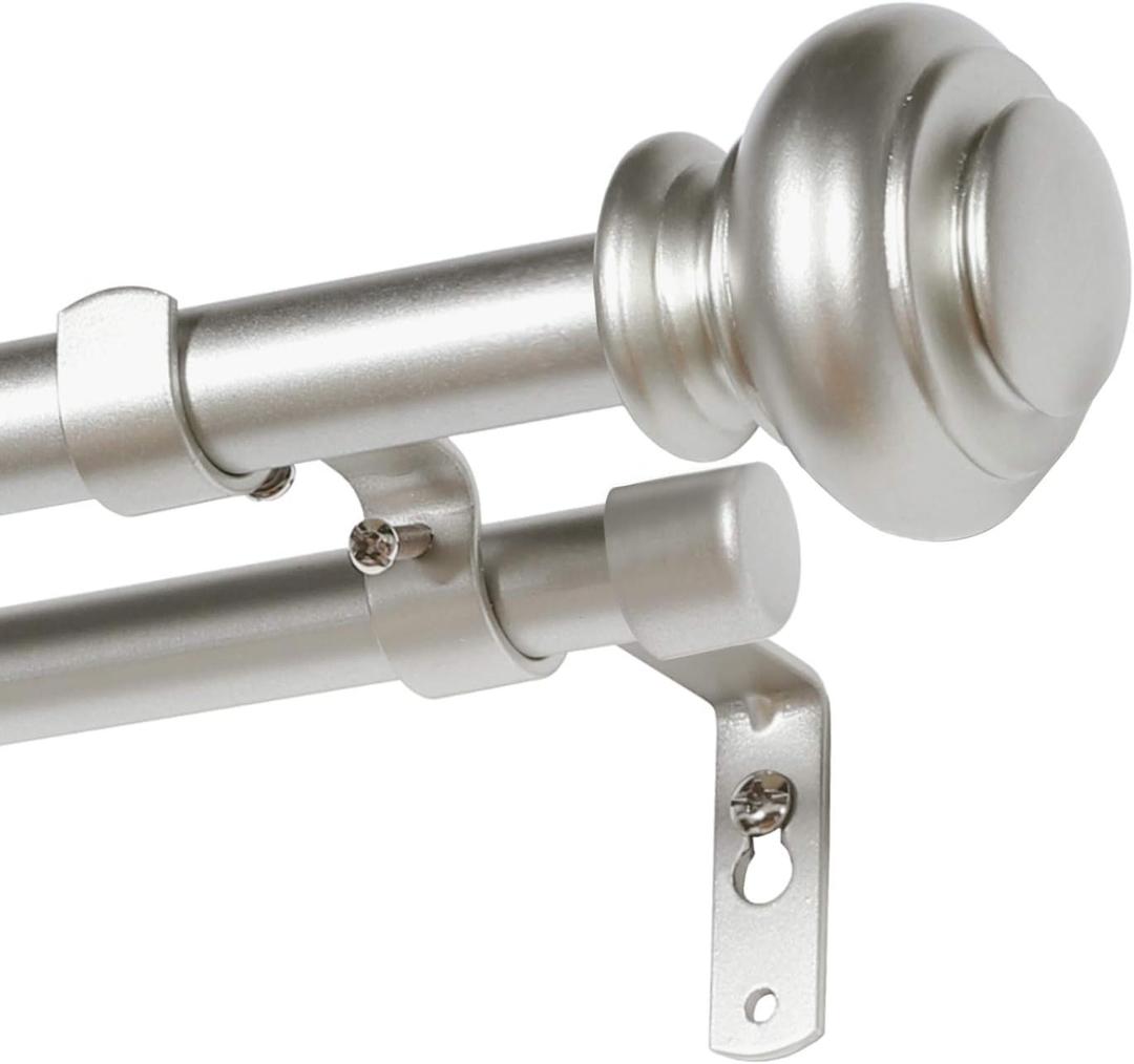 H.VERSAILTEX Elegant Window Treatment Telescoping Double Curtain Rod Set with Classic Cap, 3/4-Inch Diameter, Adjusts from 28 to 48 Inches, Nickel