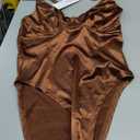 Velius Women's Sexy Metallic Shiny Bodysuit Tank Tops for Night Club Going Out (Large, Brown)