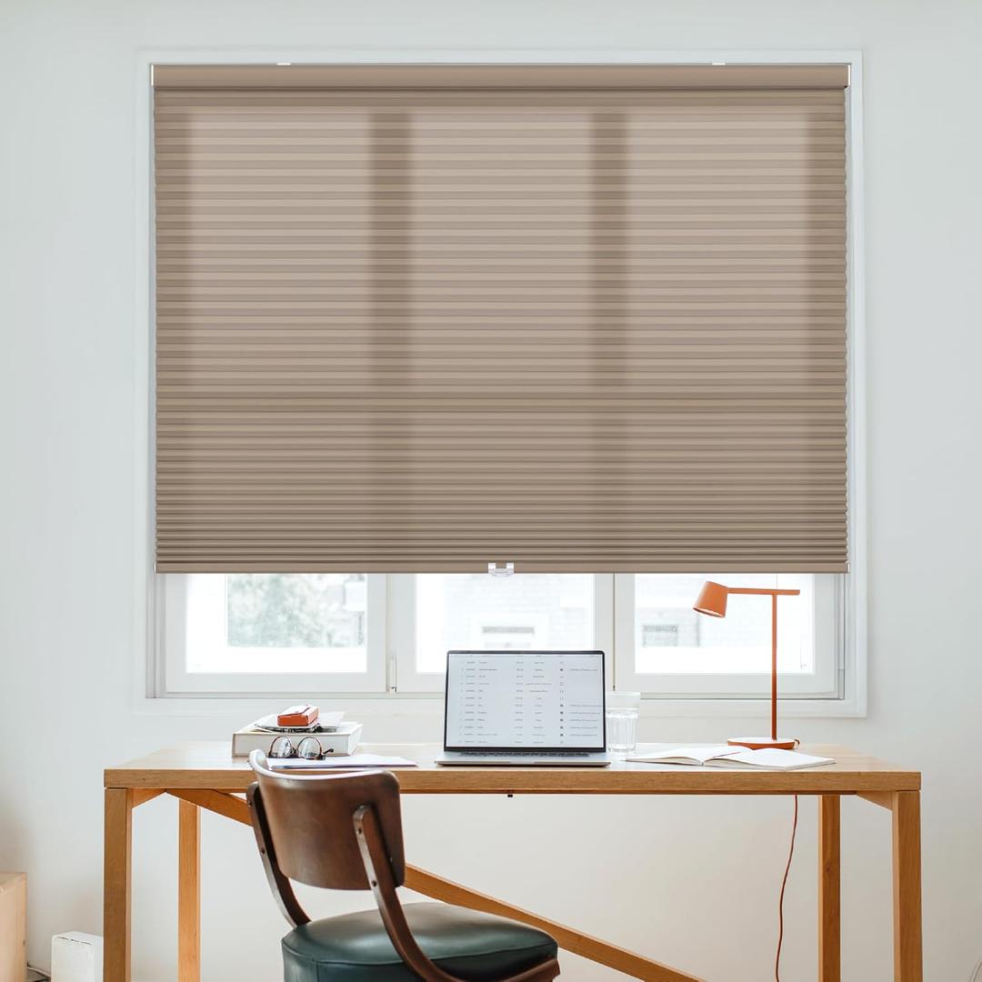 DEZ FURNISHINGS Cordless 1.5" Light Filtering Cellular Shade, 30" W x 48" H, Latte