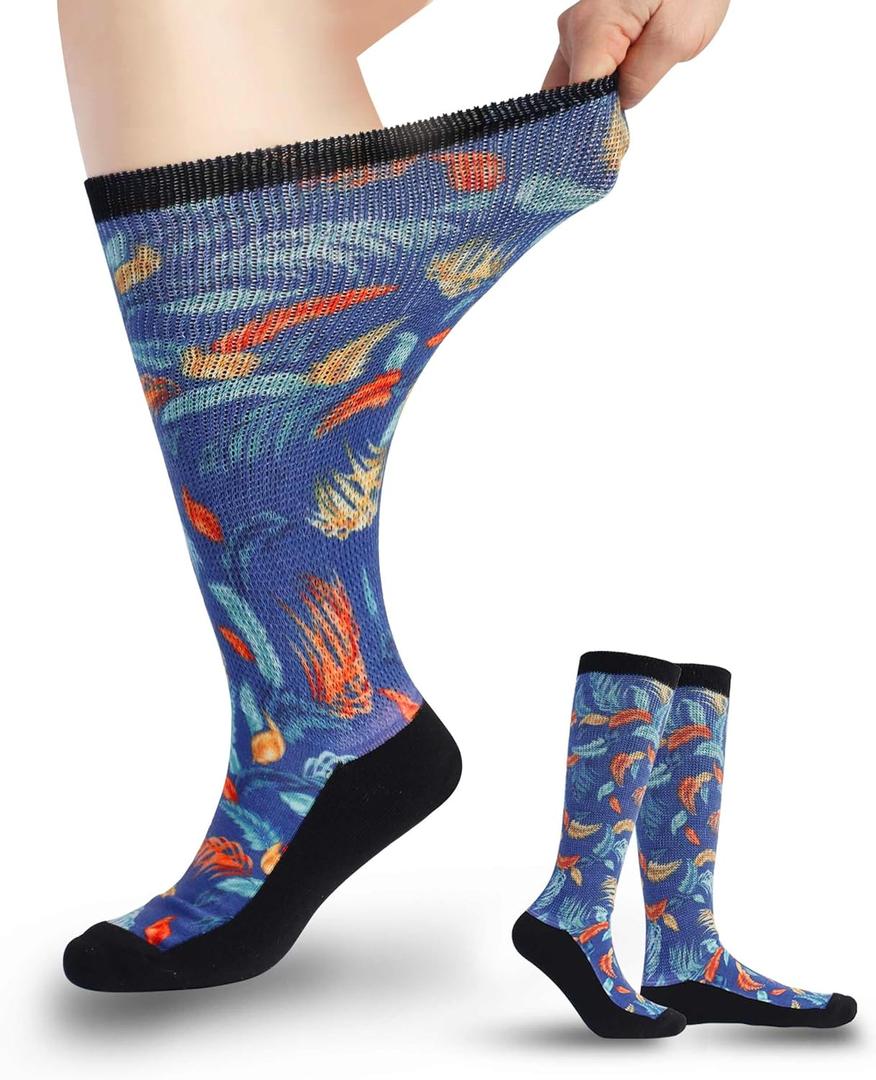 2 x Diabetic Socks for Women & Men Extra Wide, Over The Calf Non Binding Lymphedema Neuropathy Swollen Feet for Women Men