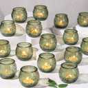 40 Pcs Green Votive Candle Holders, Round Glass Tea Lights Holder with Polka Dot Embossed, Vintage Candle Holder for Weddings, Home Decor, Baby Shower, Special Occasions