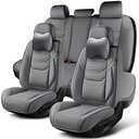 TIEHESYT Gray Car Seat Covers Full Set, Breathable Leather Automotive Front and Rear Seat Covers & Headrest for Reduce the Driving Fatigue, Compatible with Most Vehicles, Cars
