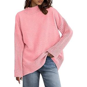 PRETTYGARDEN Casual Long Sleeve Oversized Sweaters for Women 2026 Loose Mock Neck Pullover Sweater Ribbed Knit Fall Clothes S