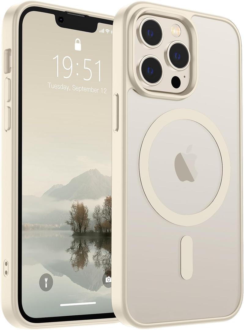 SUPFINE Magnetic for iPhone 13 Pro Max Case (Compatible with MagSafe) (Military Grade Drop Protection) Translucent Matte with Anti-Fingerprint Phone Case, Antique White
