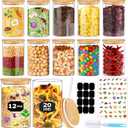 Glass Jars with Bamboo Lids 20 oz, 12 Pcs Stackable Kitchen Glass Pantry Storage Containers with Airtight Bamboo Lids for Rice, Candy, Sugar, Flour, Nuts, Cookie, Bean
