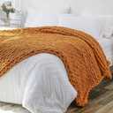 Bigacogo Chunky Knit Throw Blanket for Couch, 51x63 inches, 100% Hand Knitted with Thick Jumbo Chenille Yarn, Cozy Soft Large Rope Knot Cable Crochet Blankets for Sofa Bed Living Room, Burnt Orange