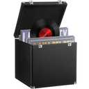 CroBlissful Large Vinyl Record Storage Case, 13 x 13 x 13 Inch for 100+ Single Records, Retro Lp Album Collection Display Box, PU Leather Water Resistant for 7/10/12 Inch Album Collection(Black)