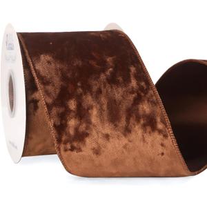 Ribbli Copper Brown Velvet Wired Ribbon 4 Inch Crushed Velvet Christmas Ribbon for Gift Wrapping Christmas Tree Decoration Crafts Wreaths Supplies-Continuous 10 Yards