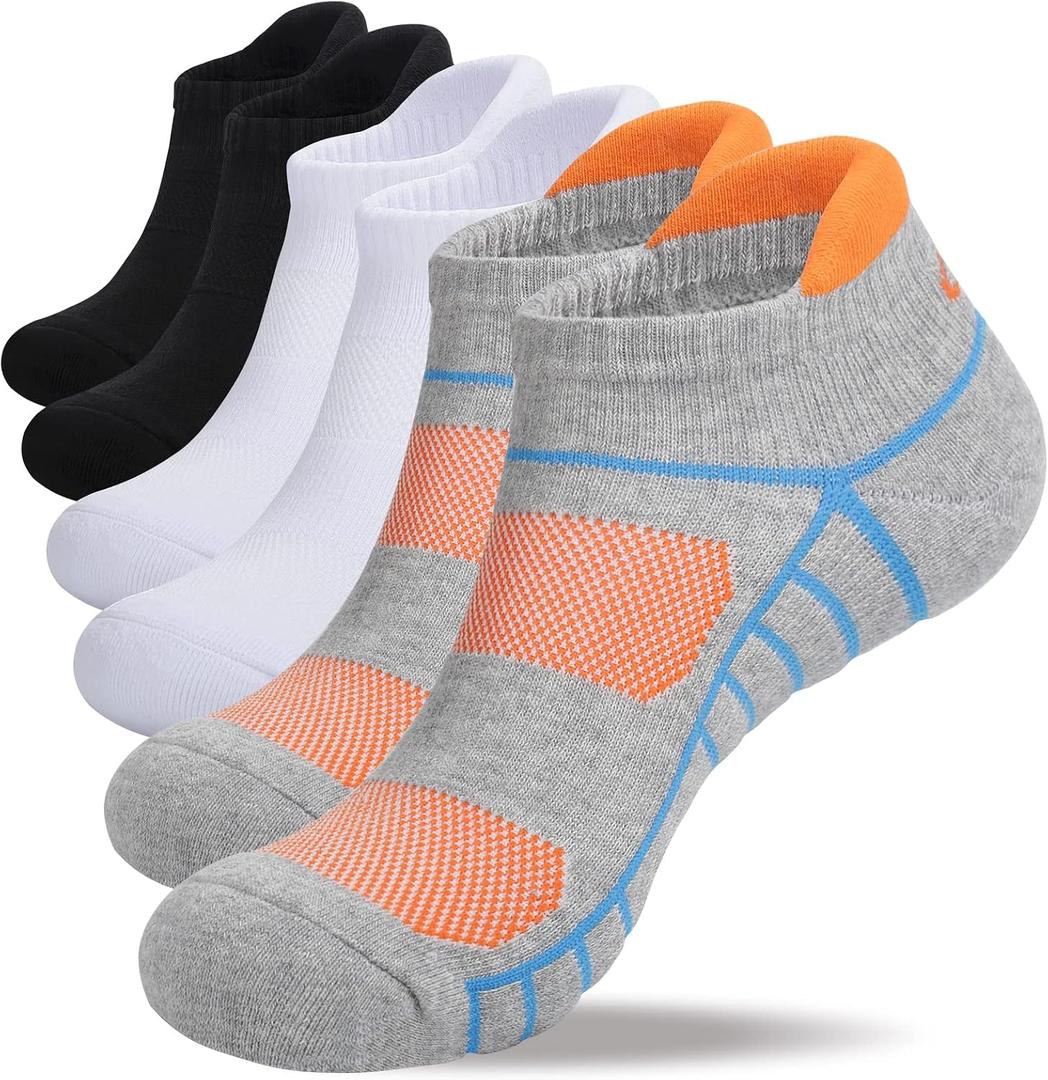 Lapulas Athletic Running Ankle Socks, Low Cut Cushioned Anti-Blister Tab Sports Socks Men Women 6Pairs (Orange, M)