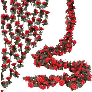 10 Pcs 82FT Flower Garland, Artificial Rose Garland Flowers Plants Fake Flower Hanging Rose Ivy, Birthday Party Valentine's Day Wedding Wall Arch Decor, Red