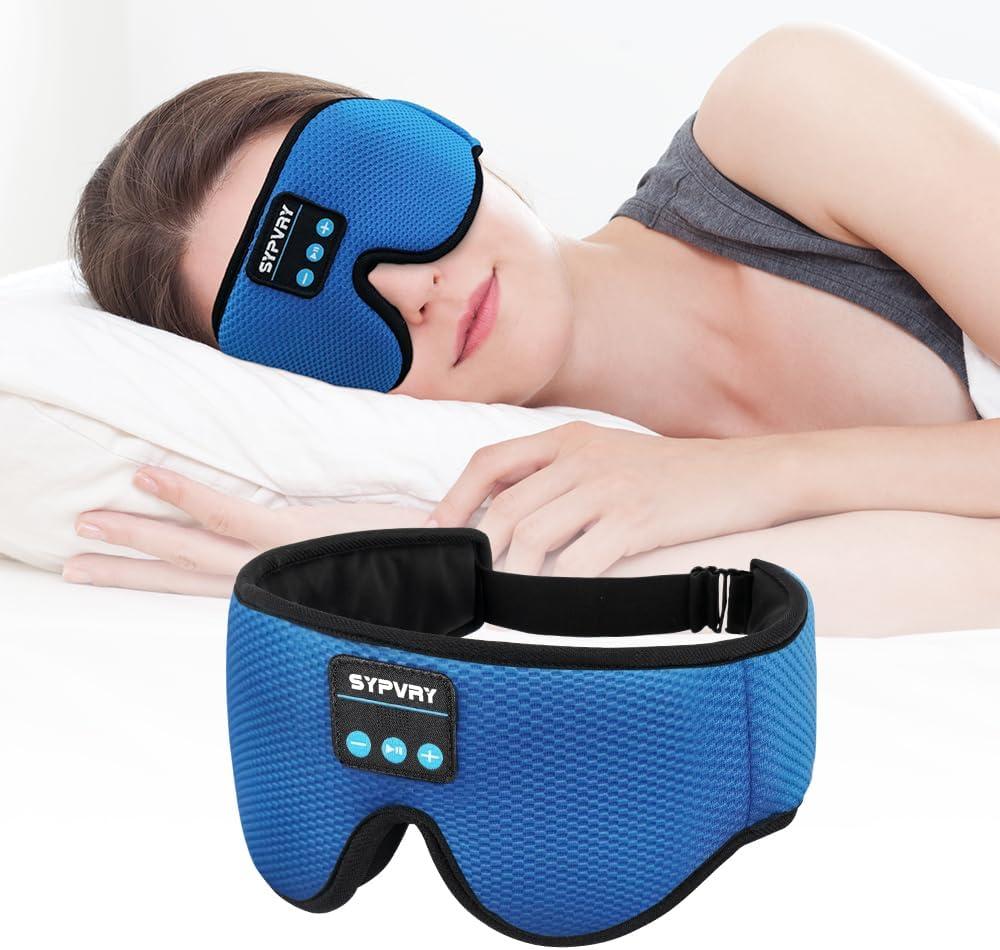 Bluetooth Sleep Mask Wireless Headphones 3D Bluetooth Eye Mask for Side Sleepers SYPVRY Blackout Eye Mask with Headphones Speaker for Airplane, Travel, Haze Blue