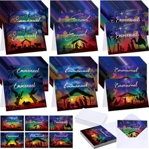 48 Set Religious Nativity Christmas Card Scripture Emmanuel Christian Jesus Greeting Cards with Envelope Bulk Scriptures Bible Verses Nativity Scene for Xmas Blessings Party Winter New Year