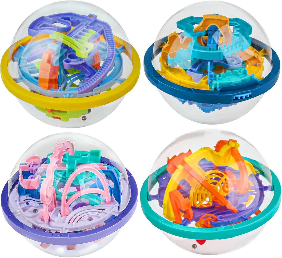 4 Pack 3D Puzzle Ball Brain Games Toy | Puzzle Ball Games for Kids Ages 6 7 8-10 Boys Girls Adults, Brain Teaser Fidget Toys - Magic 3D Maze Ball for Boys Girls Birthday Gifts Classroom Prize