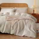 100% Egyptian Cotton Duvet Cover Set King Size, Waffle Weave Duvet Cover, 600 TC Soft Breathable Luxury Bedding Set for All Season, 3 PCS, 1 Duvet Cover and 2 Pillowcases, Light Beige, 104"x90"