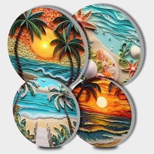 Tucocoo Abstract Beach Electric Stove Burner Covers, Set of 4 Round Stove Burner Covers, 8Inches and 10Inches, Gas Stove Burner Covers, Metal Stove Burner Cover, Palm Tree Sunset Cooktop Decorative