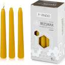 PARNOO 100% Natural Yellow Beeswax 7 Inch Tall Tapered Candles, 6 Hours Burn time - Pack of 12 (Dripless and Smokless)