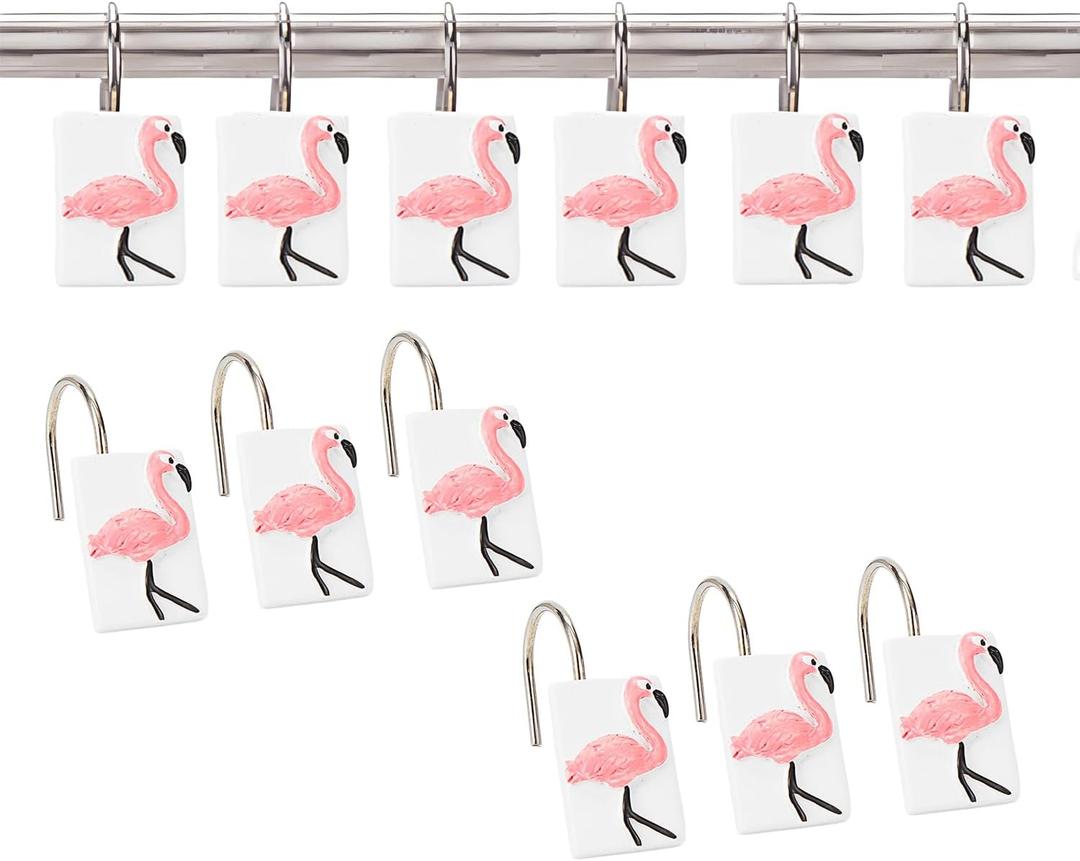 12 Pcs Flamingo Shower Curtain Hooks,Flamingo Bathroom Decor Pink Shower Curtain Hooks Cute Shower Curtain Hooks,for Curtain Rustproof Decorative Shower Rings for Bathroom