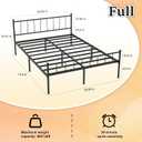 Queen Metal Platform Bed Frame, Victorian Vintage Style, Wrought Iron Headboard, Steel Slats, No Box Spring Needed (Black, Full)