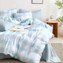Wake In Cloud - Gingham Comforter Set, Plaid Buffalo Check Checkered Cottagecore Cute Geometric, Soft Lightweight Bedding, 3 Pieces, Light Blue White, Twin/Twin XL Size