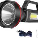 Rechargeable Spotlight Flashlight, High Lumens Handheld Spotlight,LED Searchlight with Shoulder Strap and USB Output for During Hurricane,Emergency, Storms, Outages,Hunting , Hiking, Camping(Black1)