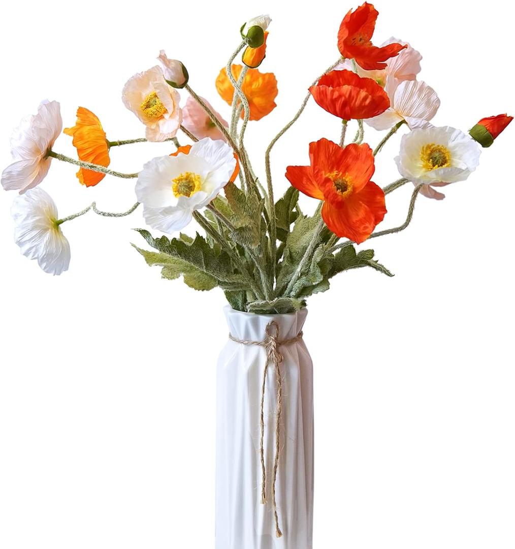 Artificial Flowers 5Pcs Poppies Flowers Artificial Silk Flowers for Home Office Wedding Outdoor Decor (Mixed Colors)