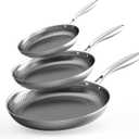 COOKER KING Non-toxic Frying Pans Set of 3 (8+10+12 Inch), Tri Ply Stainless Steel Pans, Induction Pan Set, Chef's Pan, Skillets Dishwasher & Oven Safe, Stay-Cool Handles, Compatible with All Cooktops