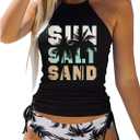 Women's Live Simple Coconut Tree Halter Tankini Set Adjustable Straps Beach Swimsuit Bikini Set(Leopard, Medium)