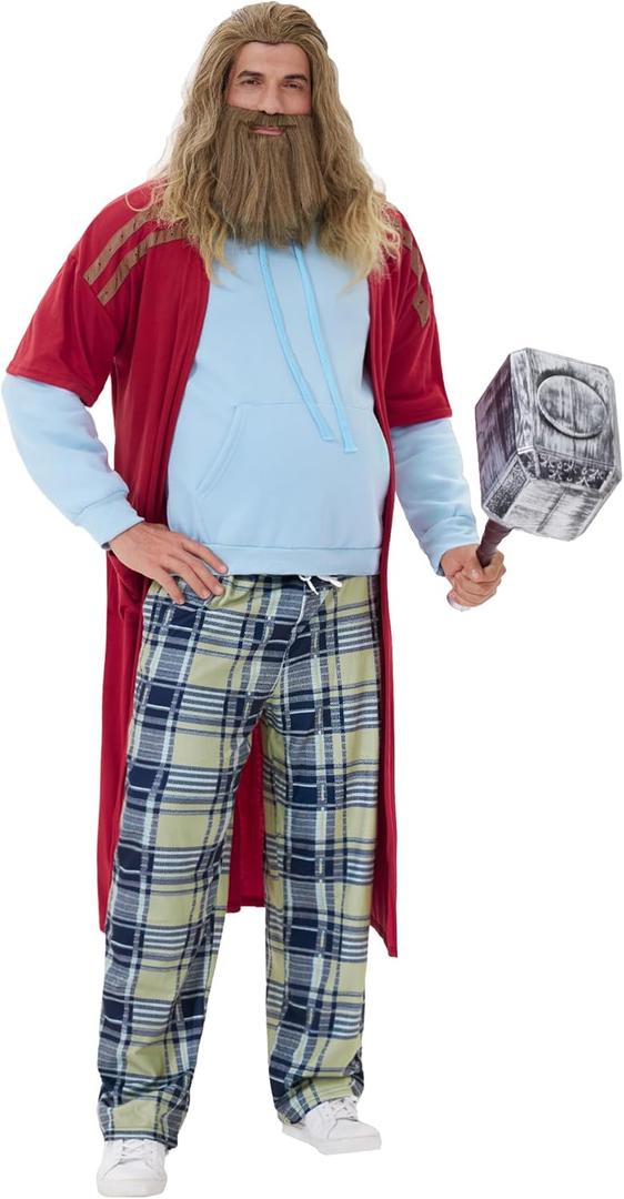 Arvilhill 4 Pcs Fat Thor Costume Adult Men Superhero Full Set Hoodie Pants Robe Gloves Outfit (S-4XL) (Large)