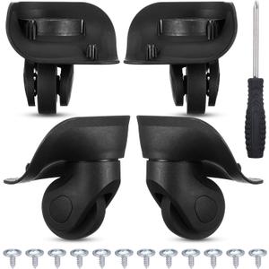 4 Pcs Luggage Wheels Replacement Kit for Suitcase, Suitcase Caster Repair Kits with Screw Replacement Left and Right 360 Silent Spinner Wheels for Travel Suitcases (Black, Large)