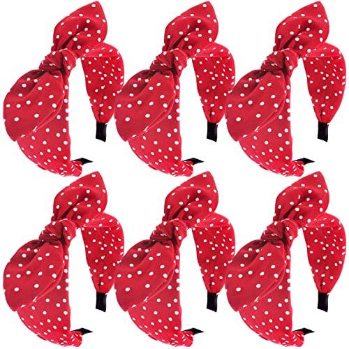 Jaciya Bow Headbands for Girls Women Hair Accessories Red Polka Dot Headbands with Bow Knotted Head Band Vintage Bunny Ears Hair Hoop