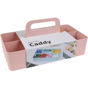 BLUE GINKGO Stackable Organizer Caddy  Korean-Made Portable Tote for Bathroom, Office, Crafts, or School Supplies (Long Rectangle, Pink)