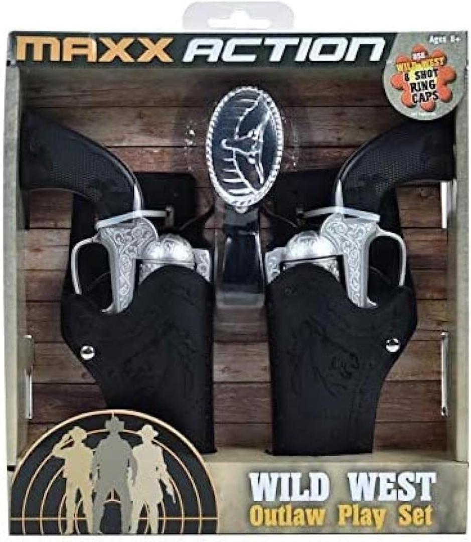 Maxx Action Wild West Outlaw Play Set  5 Piece Western Toy for Kids | Cowboy Sheriff Cap Blaster with Holster and Adjustable Belt | Ring Caps Sold Separately