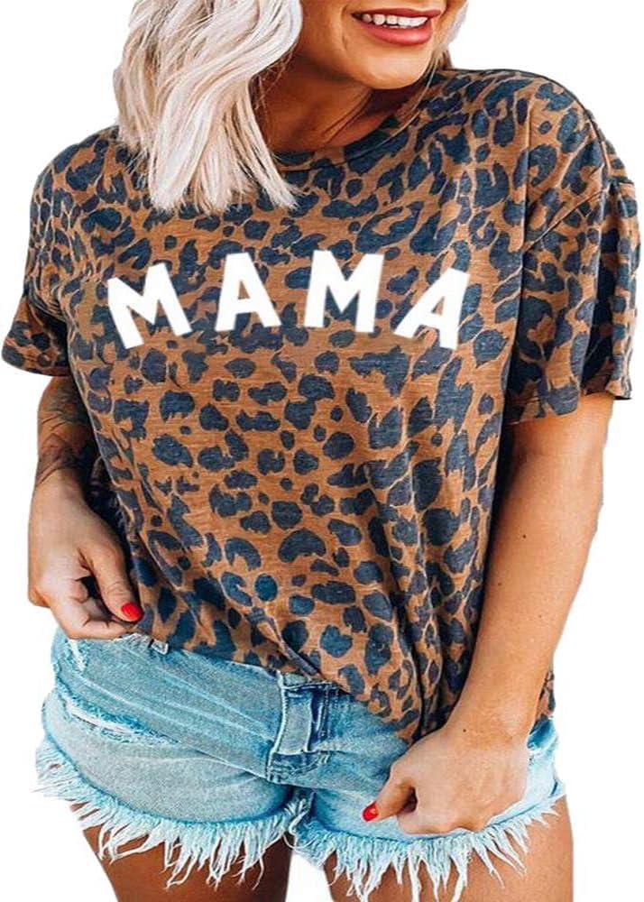 Plus Size Mama Shirt: Women Mama Leopard Print T-Shirt Funny Mom Life Top Mother Short Sleeve Tee (X-Large Plus)