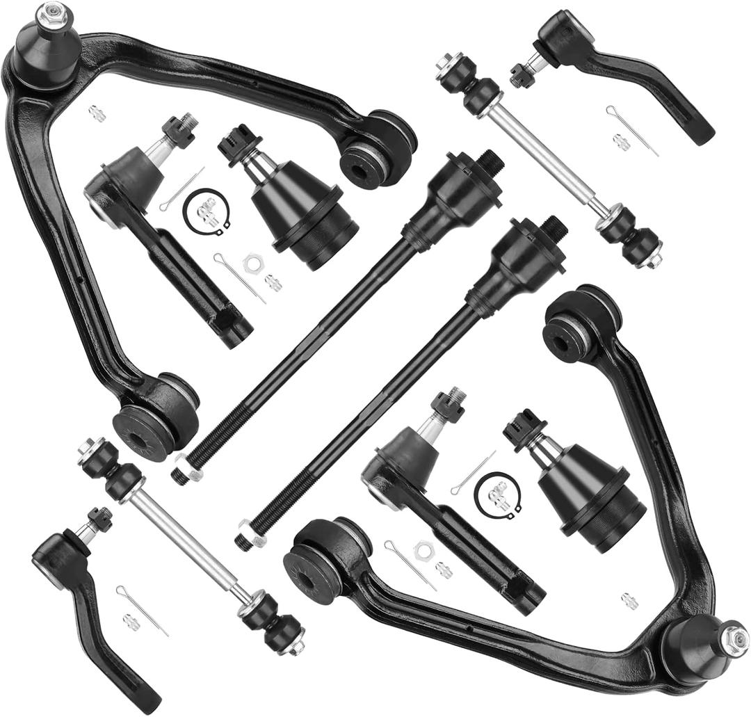 Front Upper Control Arms Suspension Kit w/Ball Joints way Bar Links Tie Rods Idler Pitman Arm for Silverado Sierra Suburban 1500 Tahoe Yukon Escalade (12pc Set)