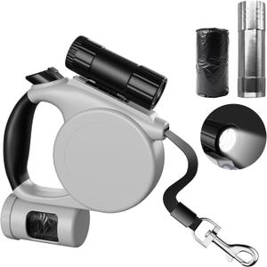 16ft Retractable Dog Leash with LED Flashlight, Upgrade 3 in 1 Pet Walking Leash with Poop Bag Dispenser &Anti-Slip Grip, Durable Heavy Duty Leashes for Small Dogs up to 44 lbs