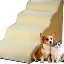 Dog Stairs for Small Dogs 19.7”H,Cowhide-Pattern Flocking Fabric,with Cushioning Support Layer,4-Step Dog Steps for High Bed,Couch,Sofa and Chair,Non-Slip Balanced Pet Ramp Indoor, Beige