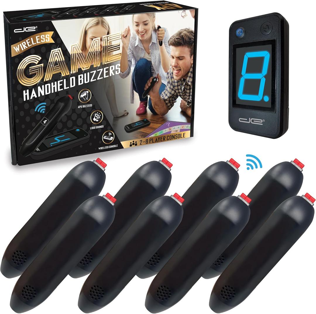 Digital Energy Wireless Handheld Game Buzzer System - Console Displays First Buzz-in - Great for Jeopardy, Family Feud, Trivia and Buzz Games - 8 Joystick Buzzers