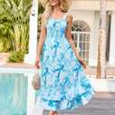GRACE KARIN Women's 2026 Summer Floral Boho Dress Square Neck Strapped Swing A Line Sundress Beach Long Maxi Outfits (Blue)