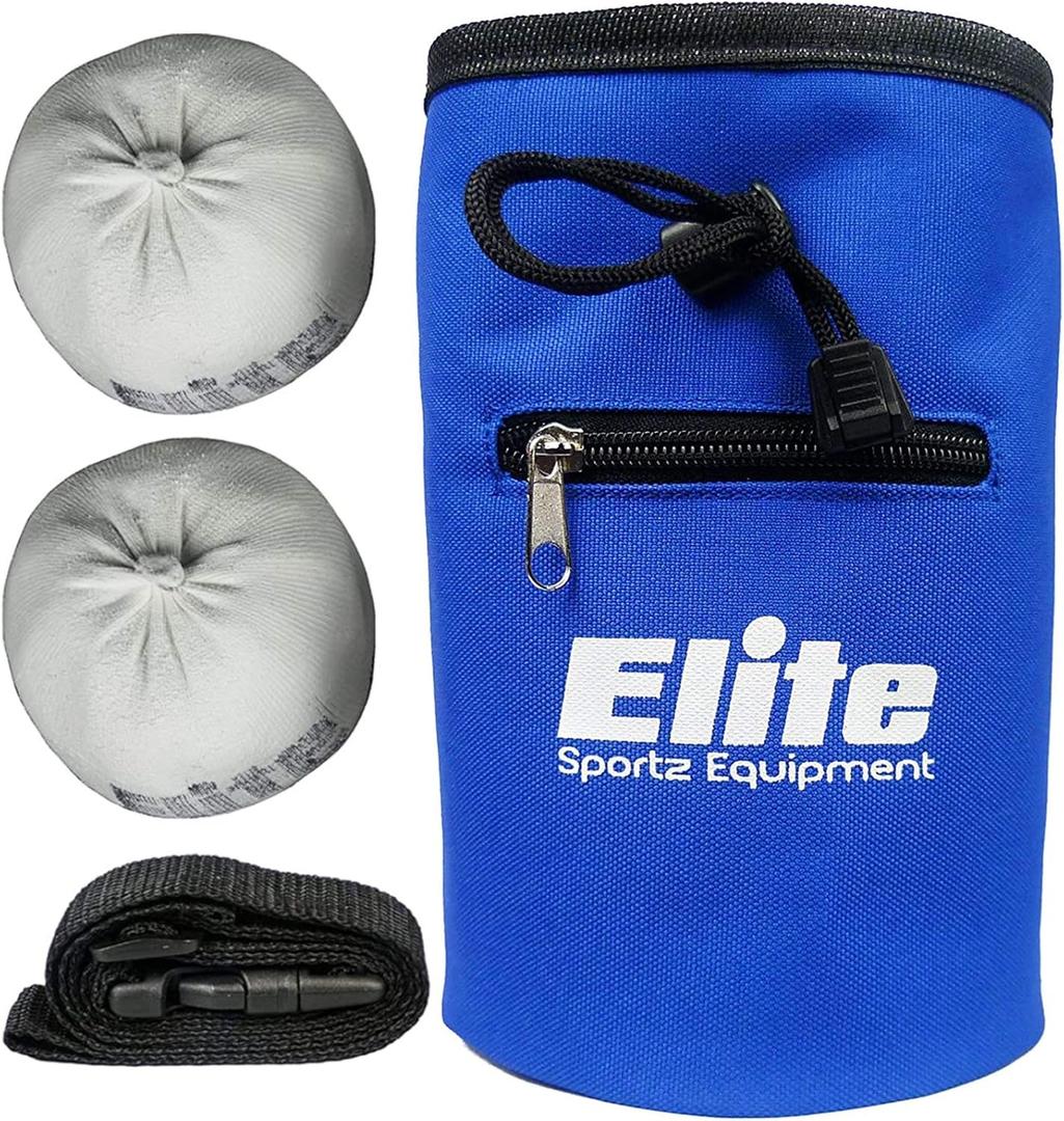 Elite Sportz Equipment Chalk Bag for Rock Climbing with 2 Chalk Balls Leak Proof Drawstring & Secure Zipper Pocket (Blue)