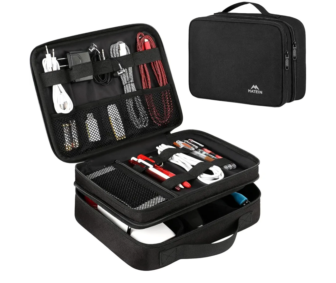 MATEIN Electronics Organizer Travel Case, Water Resistant Cable Organizer Bag for Travel Essentials, Gifts for Men, Storage Bag for Camera Accessories, Phone, Cord & Tablet, Black