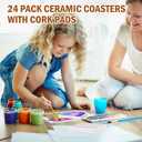 24 Pcs Ceramic Tiles for Crafts Ceramic Coasters for Crafts Blank White Unglazed Ceramic Tile for Painting, Alcohol Ink, Acrylic Pouring - DIY Coaster - Cork Backing Pads Included (4x4 inch)