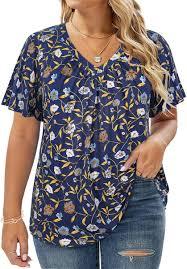 TIYOMI Women Plus Size Short Sleeve Tunic Tops Round V Neck Casual Shirts Summer Blouses 4XL