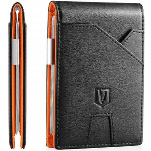 Slim Wallet for Men, Christmas Stocking Stuffers Gifts for Men Him, White Elephant Gifts for Adults Husband Boyfriend, RFID Blocking Minimalist Wallet for Men with Money Clip, Credit Card Holder (Classic Black & Orange)